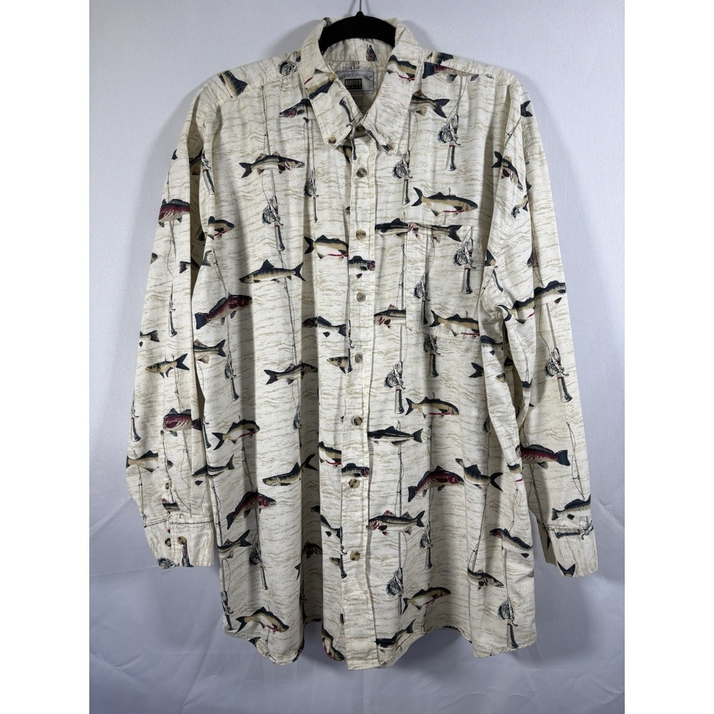 Michael Austin rugged wear shirt size 2XL fish theme long sleeve button up
